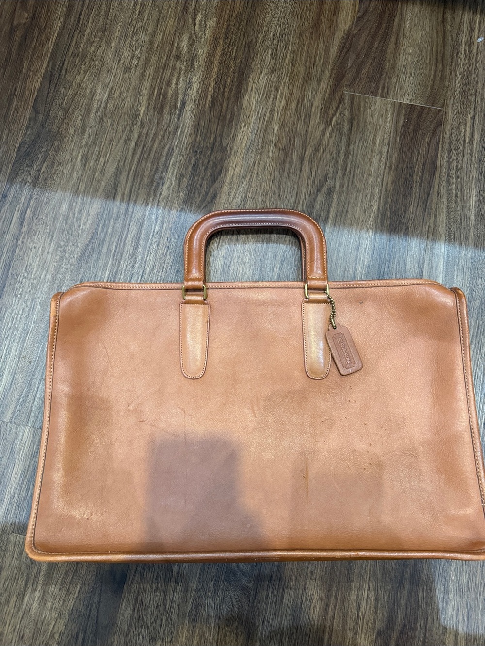 Coach Leather Briefcase in Tan Brown with Brass Hardware